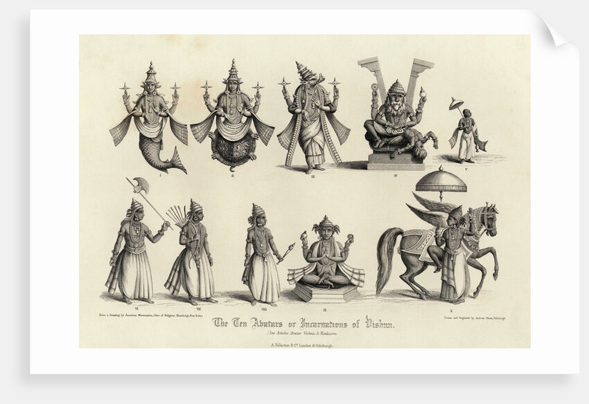 Engraving of the Ten Avatars of Vishnu by Anonymous