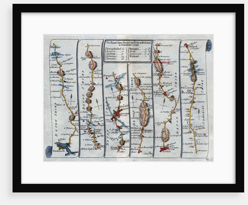 Old Map of the Road from Dartmouth to Minhead in Somerset-Shire by Anonymous