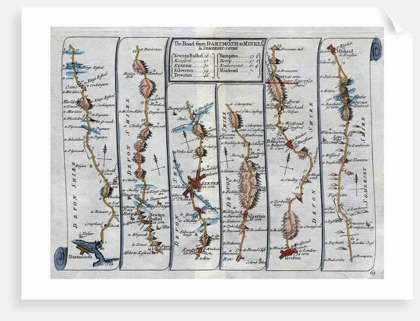 Old Map of the Road from Dartmouth to Minhead in Somerset-Shire by Anonymous