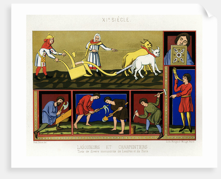 Book Illustration of People at Work in the 11th-Century by Anonymous