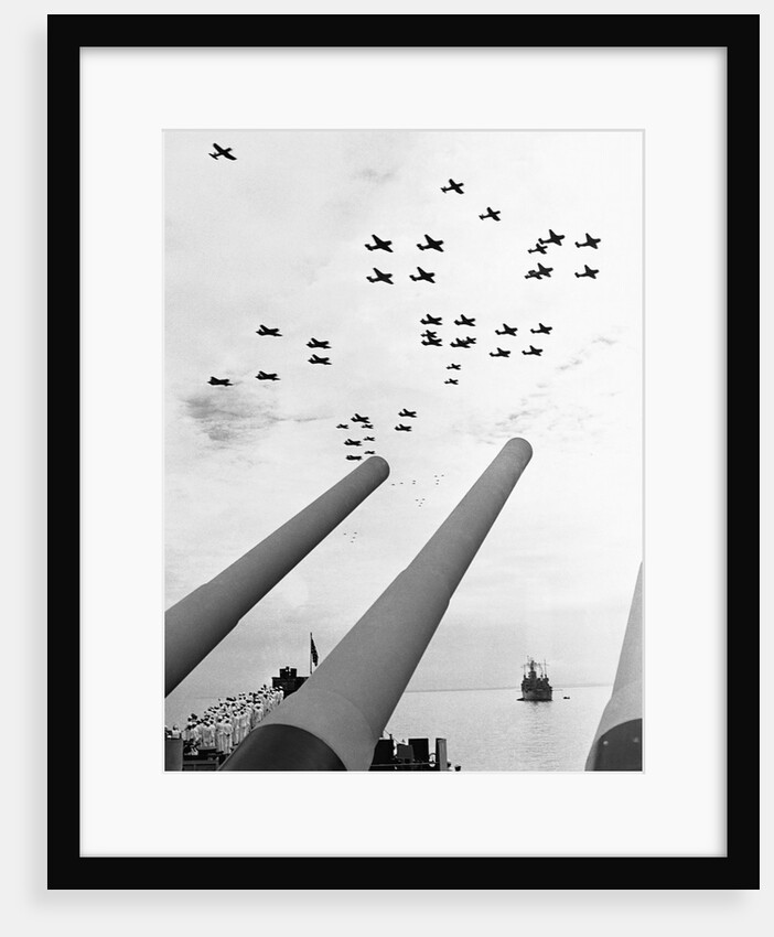 U.S. Aircraft Fly Over the Guns of the U.S.S. Missouri by Anonymous