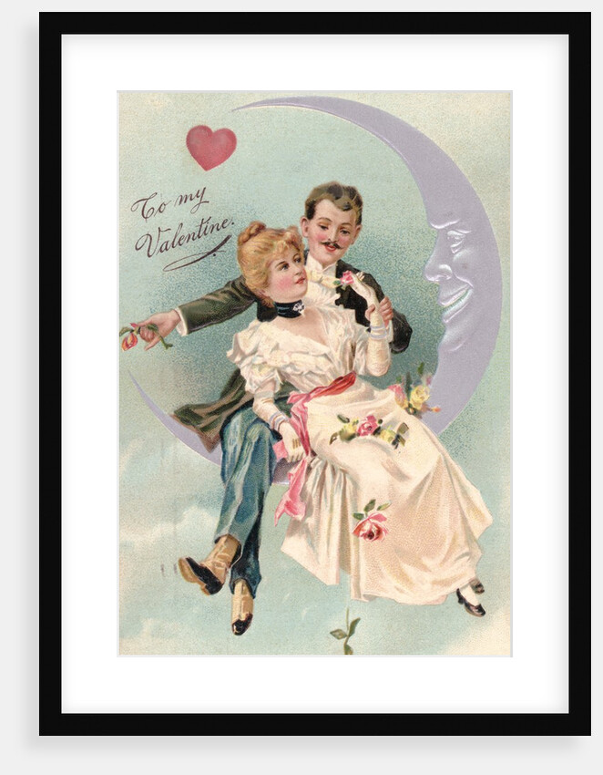 To My Valentine Postcard with Couple on Cresent Moon by Anonymous
