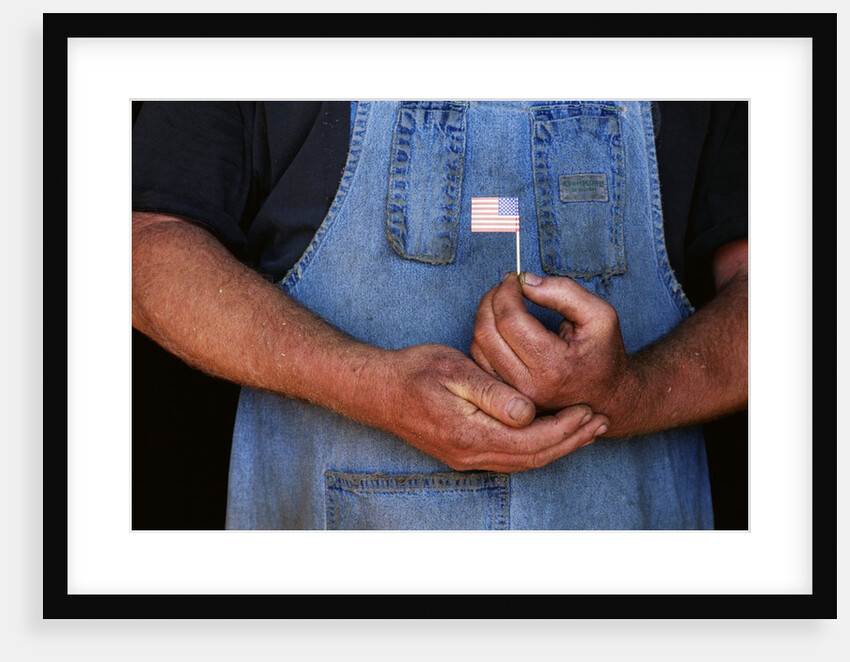 Man Holding Small American Flag by Anonymous