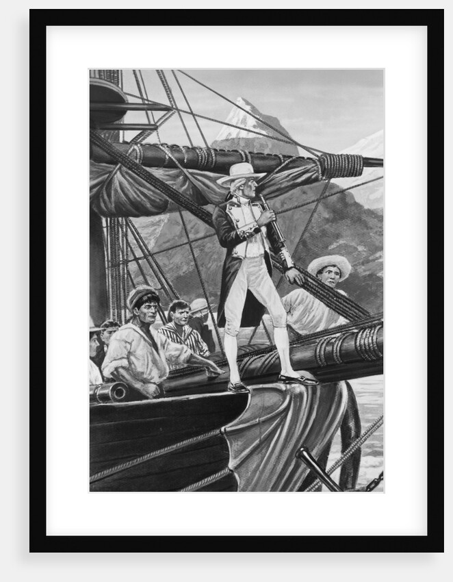 Print of Captain James Cook on the Prow of His Sailing Ship by Anonymous