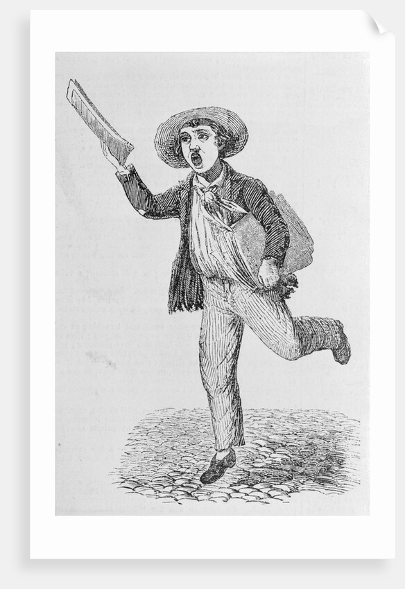 Woodcut of Newsboy Selling Papers by Anonymous