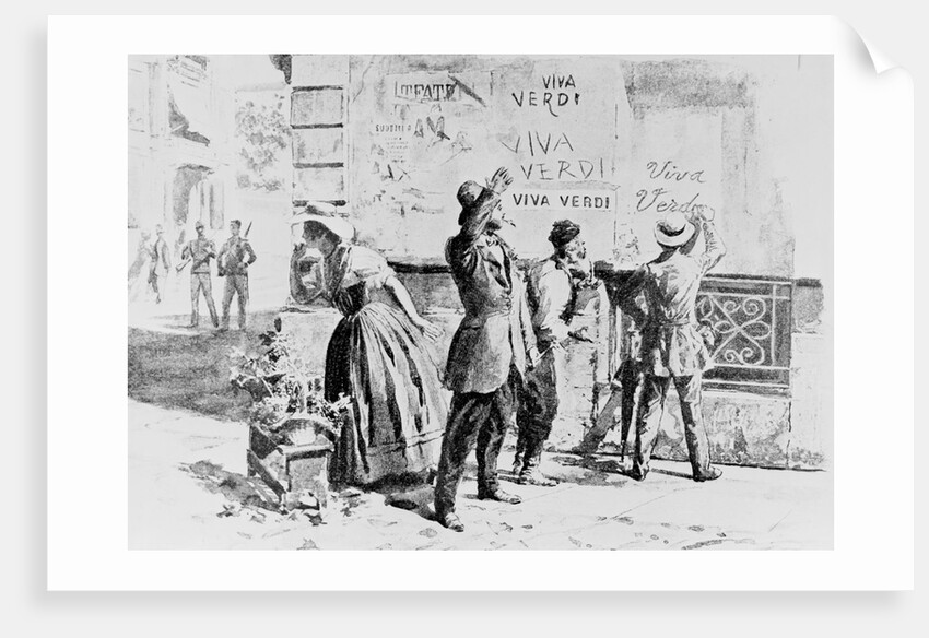 Painting of Italians Writing "Viva Verdi" on a Wall by Anonymous
