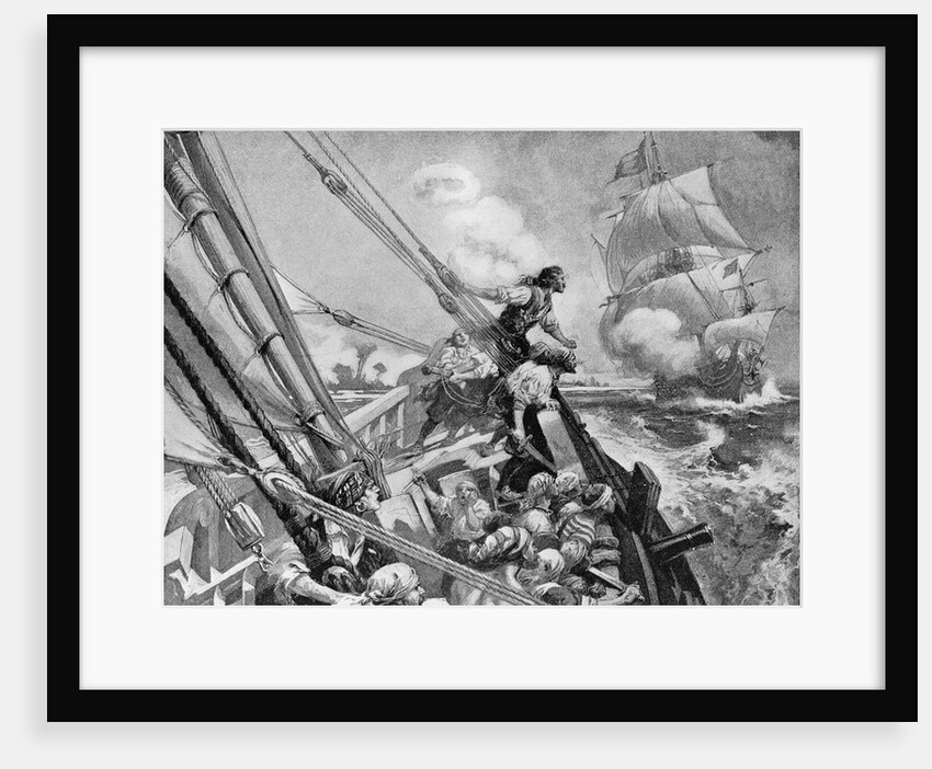 Pirate Ship in Pursuit of Merchant Vessel with Booty by Anonymous