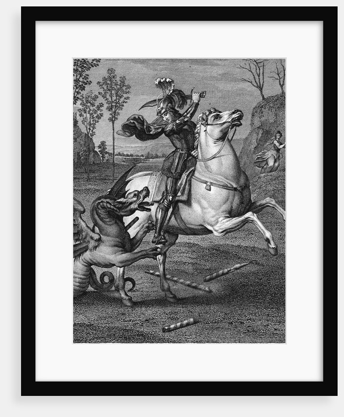 Illustration Showing Saint Georges Slaying Dragon to Protect Damsel by Anonymous