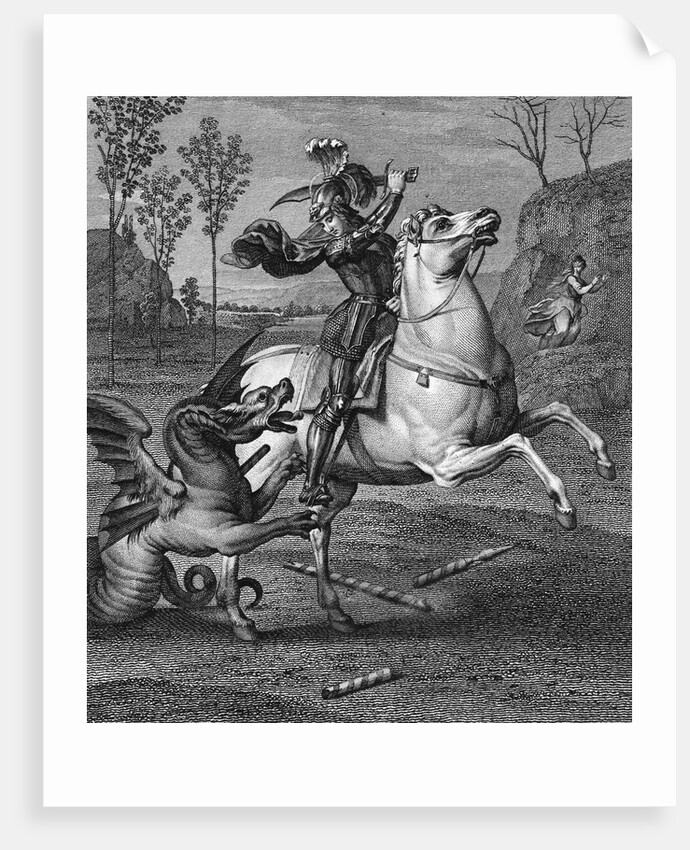Illustration Showing Saint Georges Slaying Dragon to Protect Damsel by Anonymous