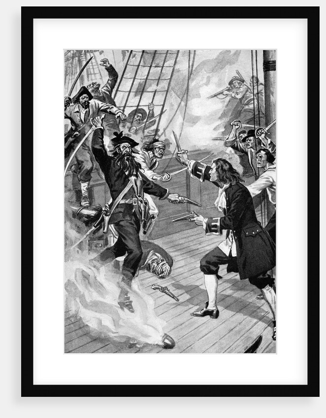 Illustration of Blackbeard and Maynard Dueling by Anonymous