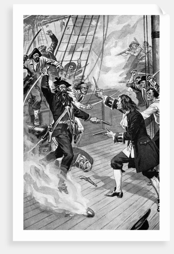 Illustration of Blackbeard and Maynard Dueling by Anonymous