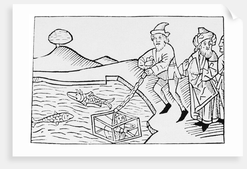 Woodcut of Alexander the Great in a Diving Bell by Anonymous