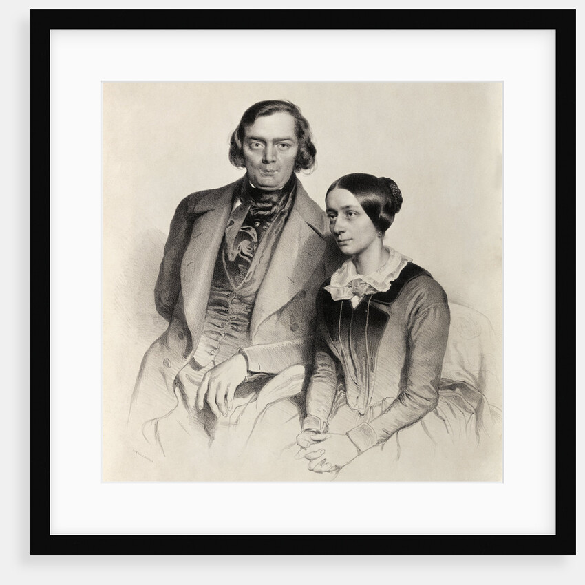 Lithograph of Robert Schumann Posing with His Wife by Hofelich
