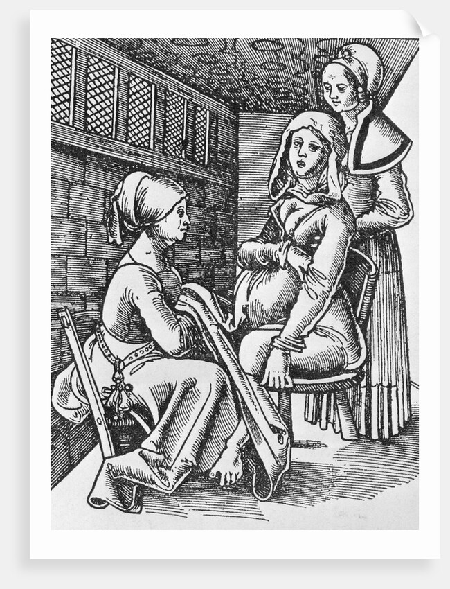 Drawing Depicting Midwife Assisting a Mother to Be by Anonymous