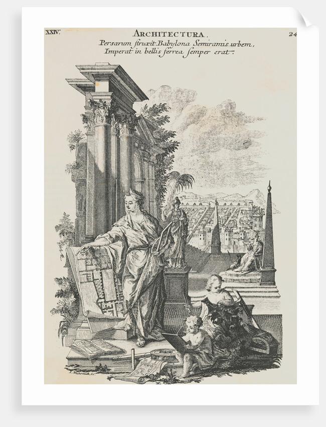 Print Depicting Semiramis with Blueprints by Anonymous
