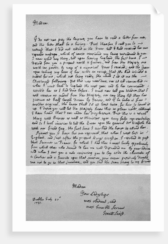 Letter Written by Jonathan Swift