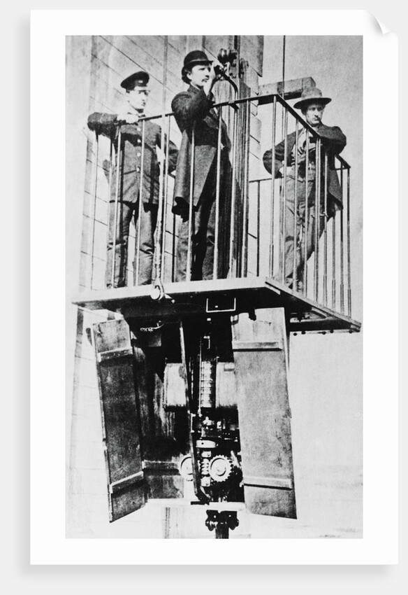 Men Atop Exhibition's Electric Elevator by Anonymous