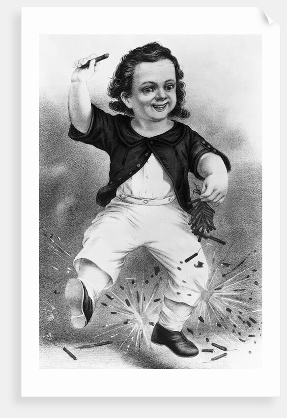 Illustration of Boy with Firecrackers by Anonymous