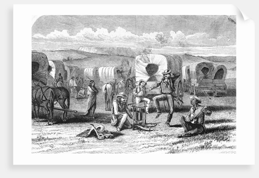 Covered Wagon Train Encampment by Anonymous