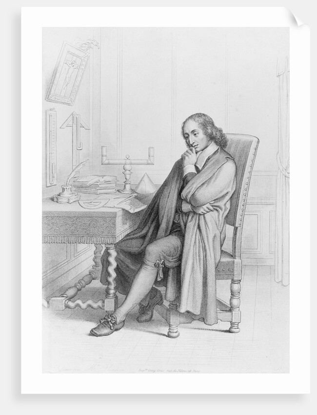 Mathematician Blaise Pascal Sitting at Work Table by Anonymous