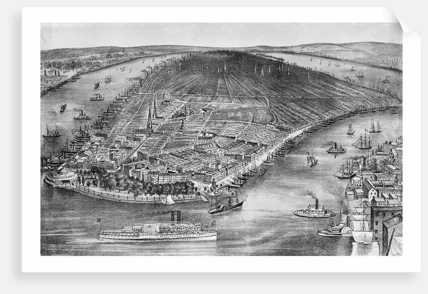 19th Century Print of Bird's-Eye View of Manhattan by Anonymous