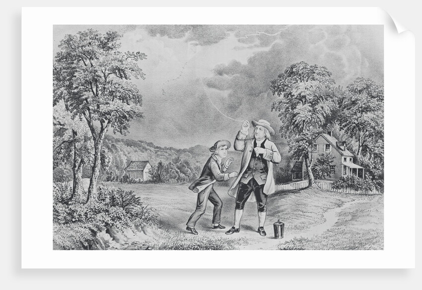 Ben Franklin Flying Kite by Anonymous