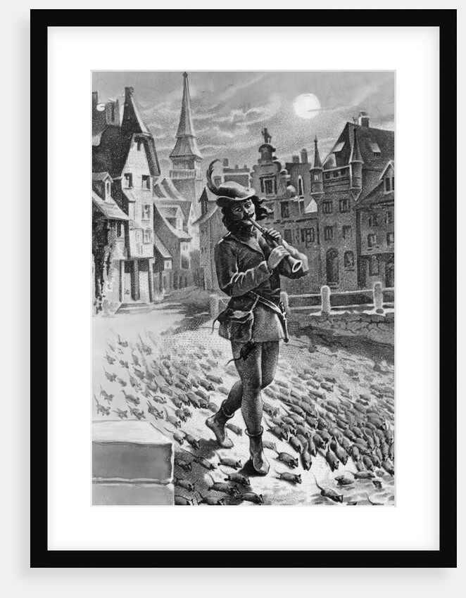 Illustration of the Pied Piper Leading Rats by Anonymous