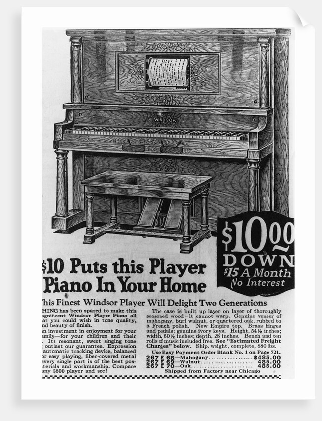 Advertisement for Player Piano by Anonymous