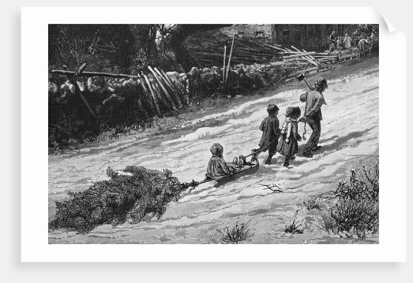Children Bringing Home a Christmas Tree by Anonymous