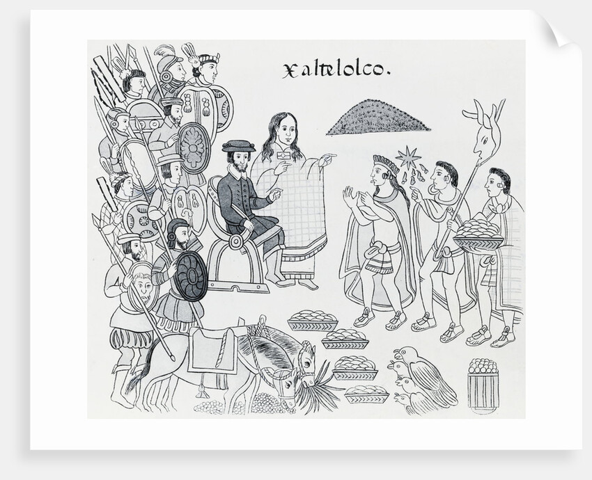 Elaborate Drawing Depicting Aztec Treaty Conference by Corbis