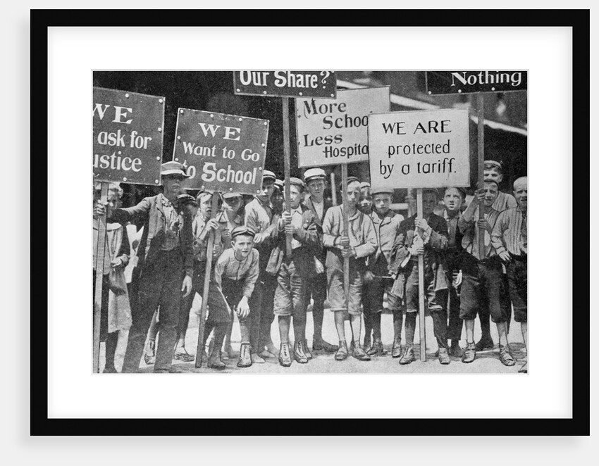 Child Textile Workers Holding Protest Signs During Strike by Anonymous