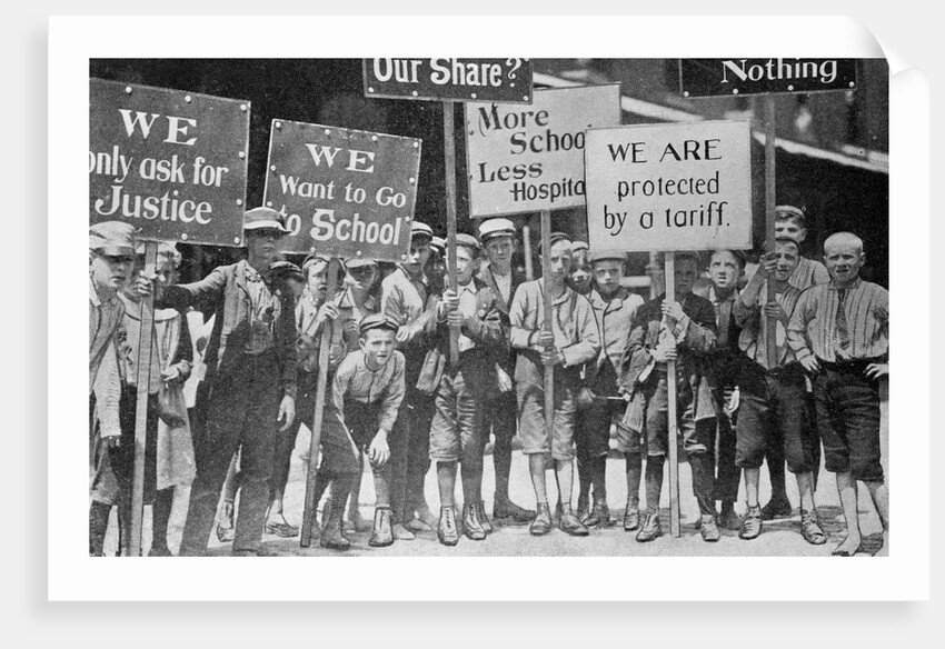 Child Textile Workers Holding Protest Signs During Strike by Anonymous