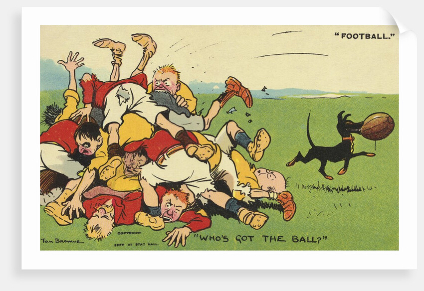 Postcard Cartoon of Rugby Match by Anonymous