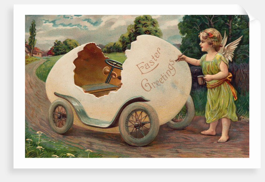 Postcard of Cherub Painting Easter Vehicle by Anonymous