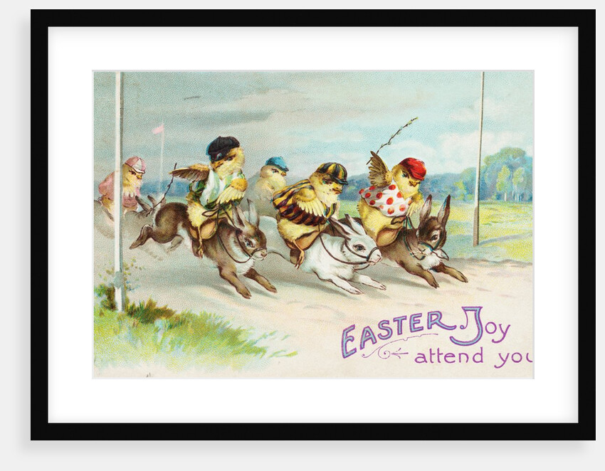 Easter Greeting Card of Chicks Riding Rabbits by Anonymous