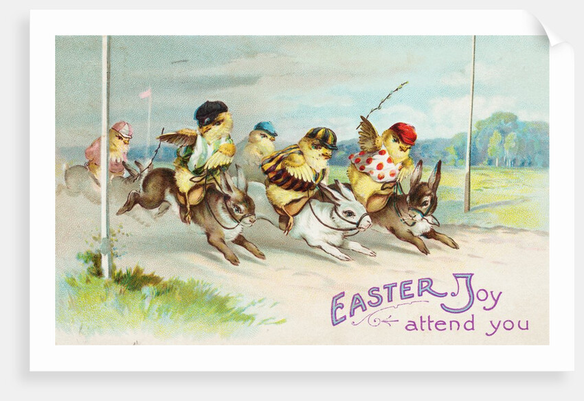 Easter Greeting Card of Chicks Riding Rabbits by Anonymous