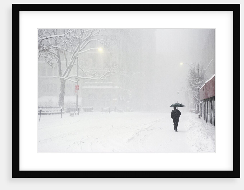 Pedestrian Walking Along Snowy Street by Anonymous