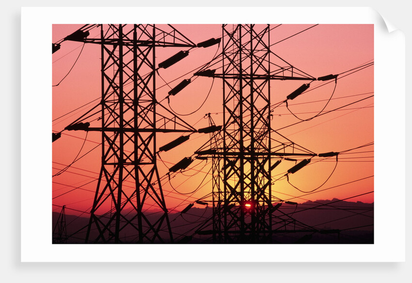 Sunset Behind Electrical Towers by Anonymous