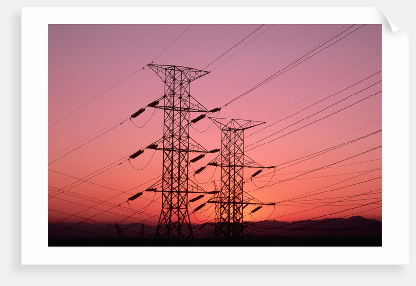 Sunset Behind Electrical Towers by Anonymous