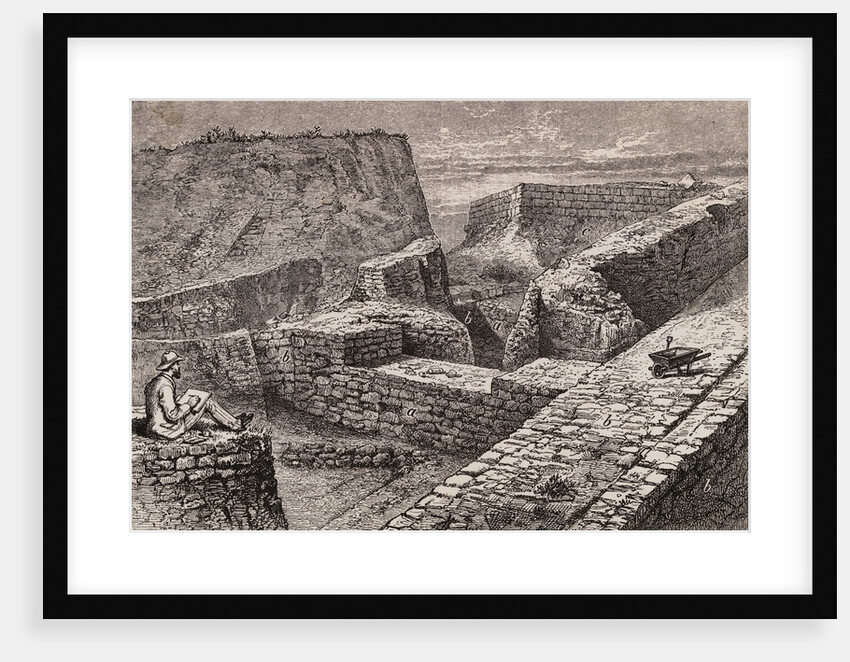 Archaeologist Heinrich Schliemann Sketching Ruins of Troy by Anonymous