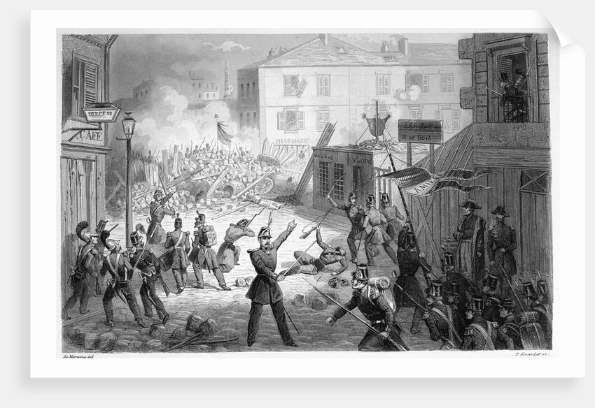 Engraving Depicting the Siege of the Barricades at la Villette from Splendors of the French National Guard by Anonymous