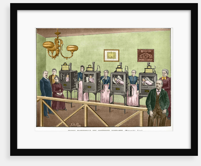 19th Century Color Engraving of Infant Incubators by Victor Rose