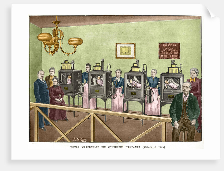 19th Century Color Engraving of Infant Incubators by Victor Rose