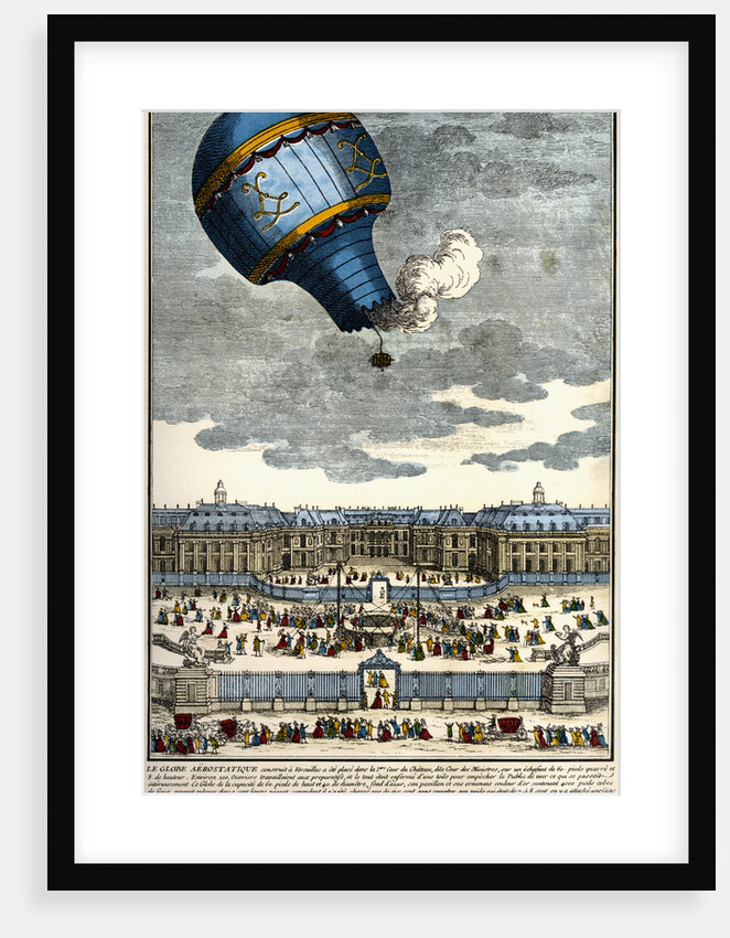 Color Engraving of Hot Air Balloon Lifting Off from the Palace of Versailles by Anonymous
