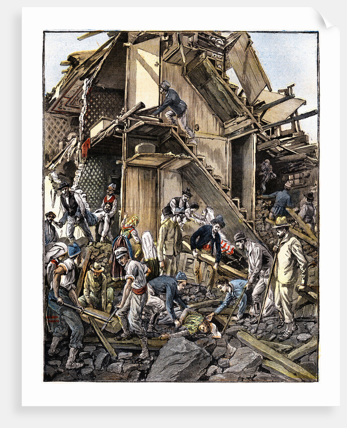 Color Engraving of 1905 Earthquake in Calabria, Italy by Anonymous