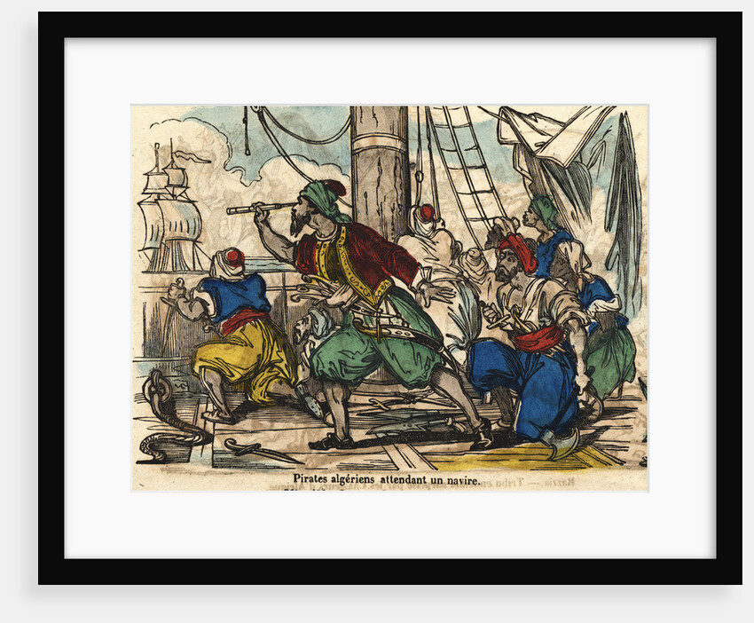 Pirates Algeriens Attendant un Navire Woodblock Print by Anonymous