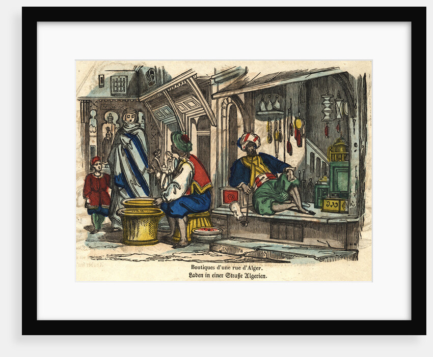 Boutiques d'une Rue d'Alger Woodblock Print by Anonymous