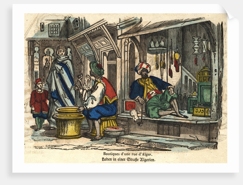Boutiques d'une Rue d'Alger Woodblock Print by Anonymous