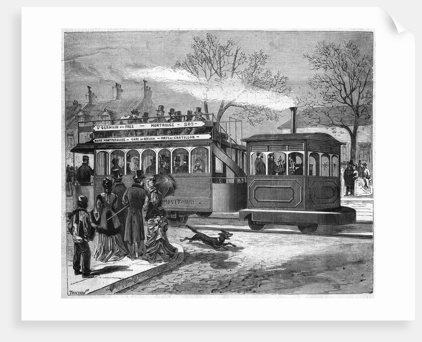 Illustration of a Steam Tramway in Paris in 1876 by Anonymous