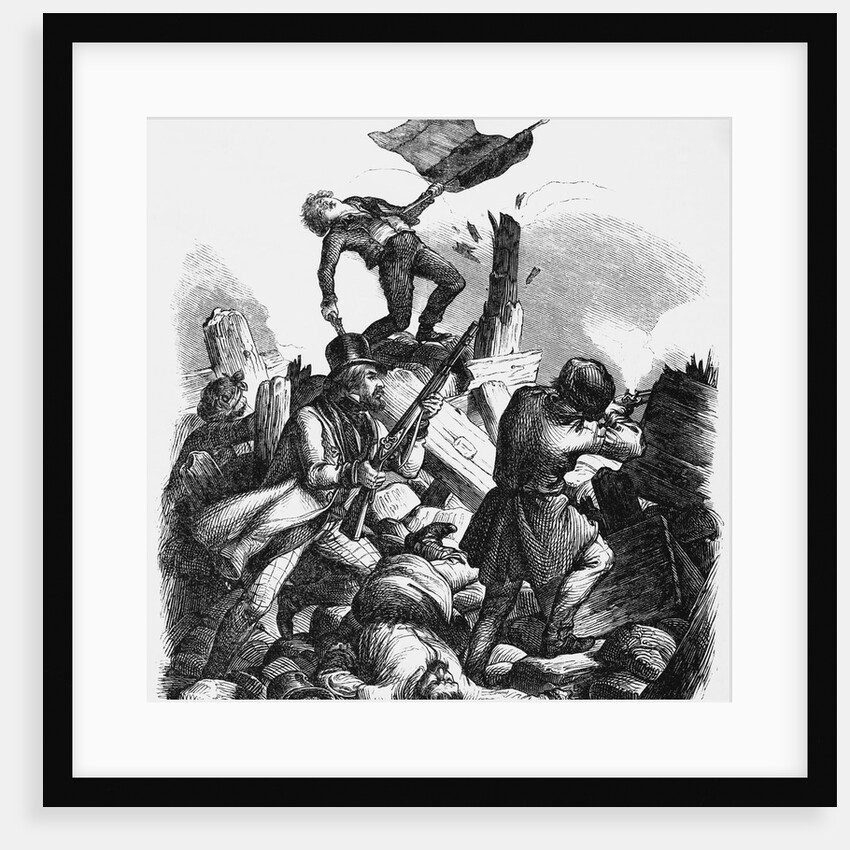 Illustration of Men Fighting at Barricades in Berlin by Kirchoff